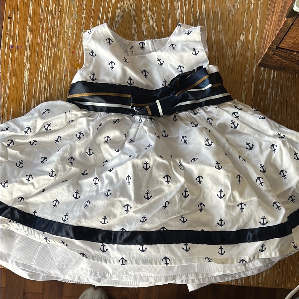 Koala Kids White and Navy Anchor Dress